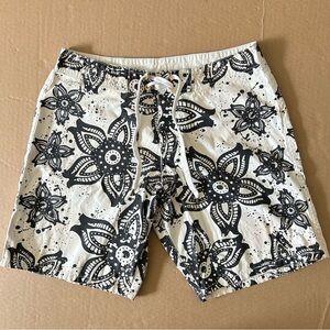 NSF Men's Swim Trunks Size 32 Black White Floral Mandala Pattern Swimwear Beach